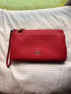 Coach Red Pebbled Leather Wristlet Clutch
